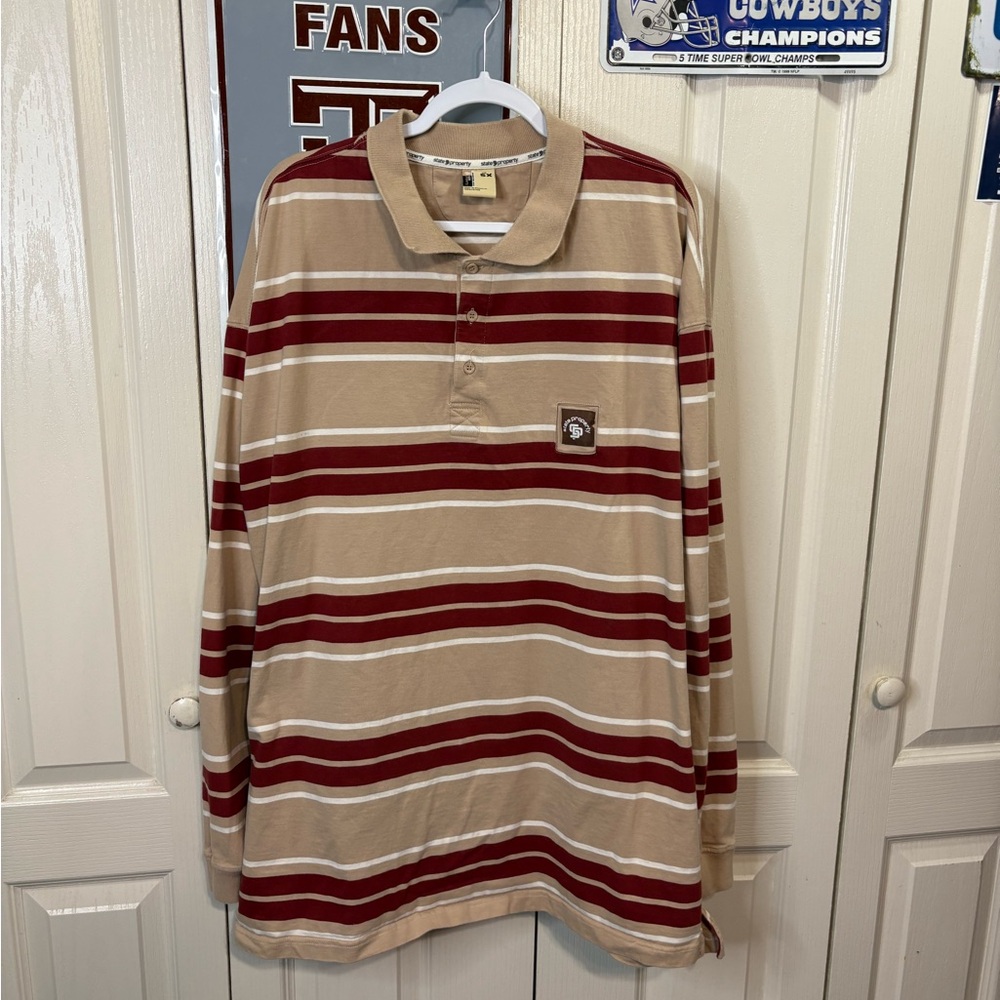 Striped Beige and Red Men's Shirt - Picture 3 of 6